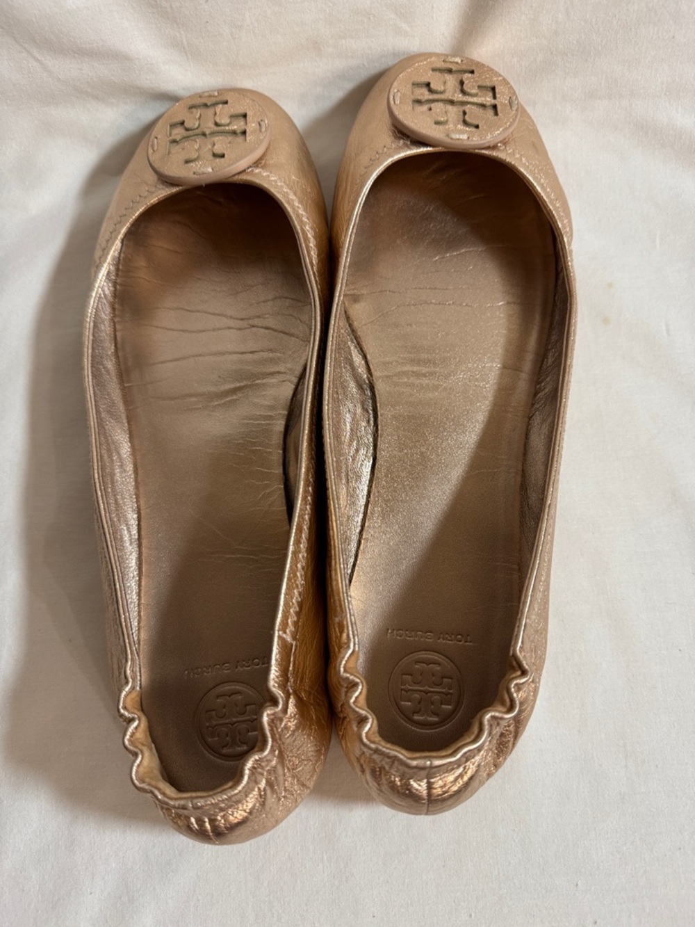 Tory Burch Minnie Travel Metallic Rose Gold Ballet Flats Logo  10.5 - Picture 4 of 7